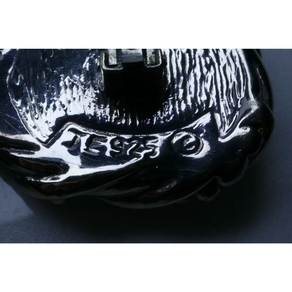 Big Bold Two Tone Sterling Silver Electroform Earrings Signed JE and Marked 925 - Picture 9 of 11